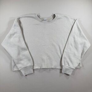 J.o&co Womens Oatmeal Beige Cropped Raw Hem Crewneck Sweatshirt Size Large